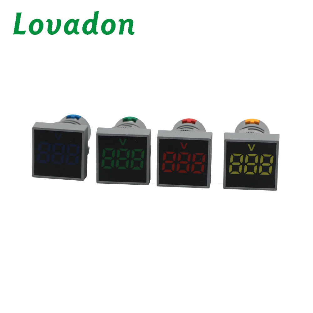 LD22 Square Mini LED Digital Voltmeter AC 20-500V Indicator with the Voltage RGB Push Button Switch
