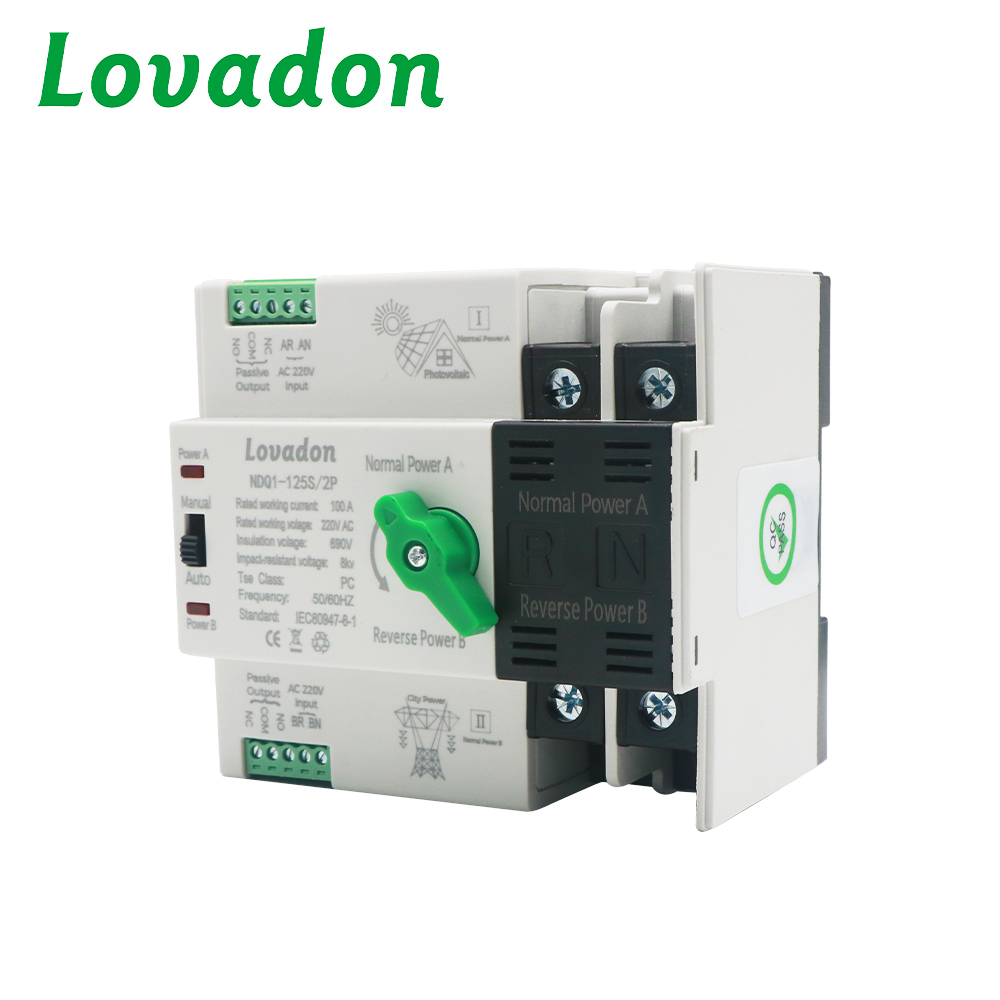 NDQ1-125S 2P Dual Power Switch 100A 2P Single Phase Manual Auto Changeover for Home Backup Power