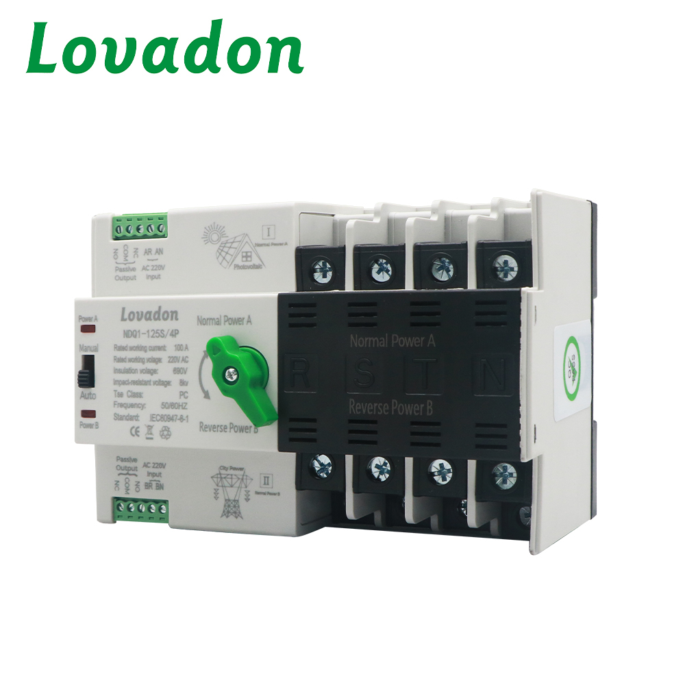 NDQ1-125S 4P 100A 4P Manual and Auto Dual Power Transfer Switch AC220V 50/60Hz IEC60947-6-1 Standard PC Class with High Impact Resistance