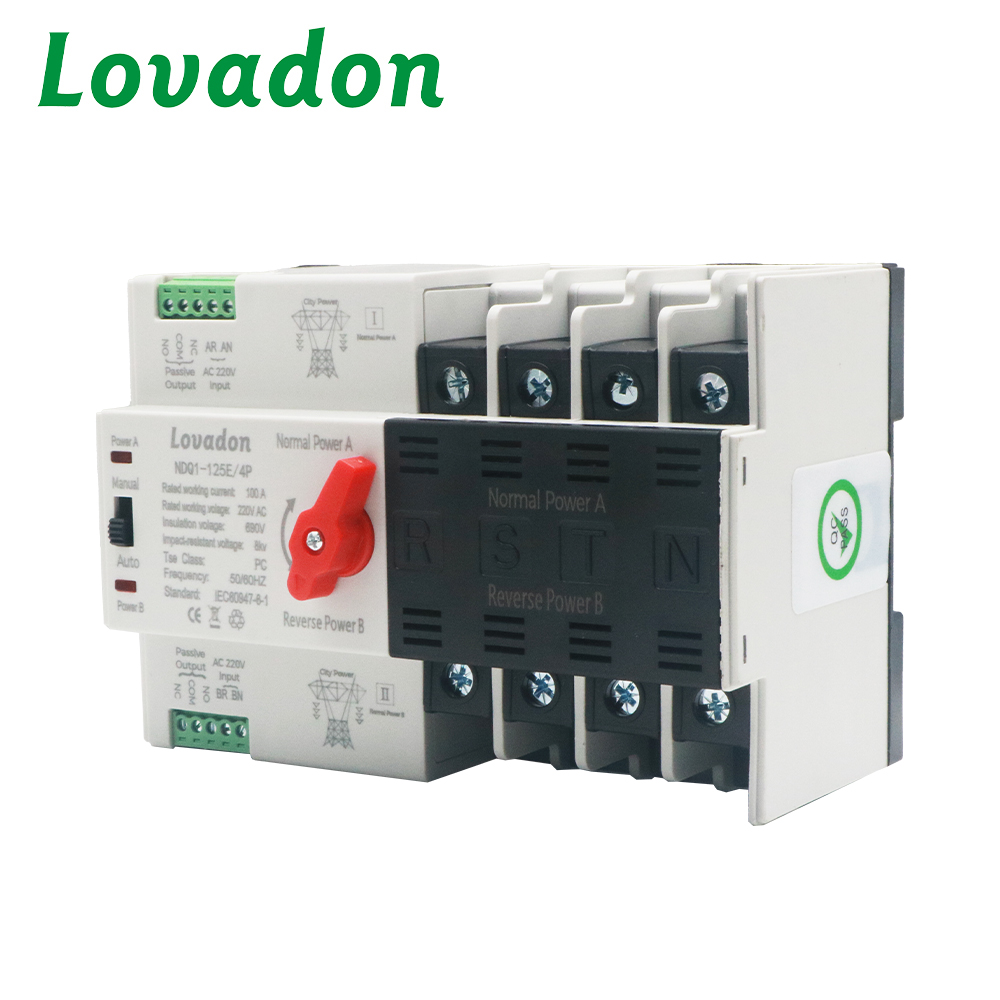 NDQ1-125E 4P PC Grade Dual Power Automatic Transfer Switch Ac220V 50/60Hz Compliant with High lmpact Resistance by Lovadon